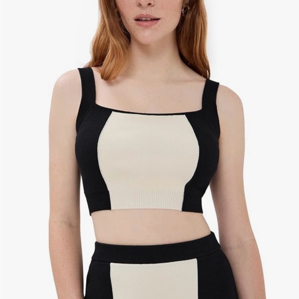 Le Bop Black and Cream Colorblock Crop Knit Set - NWT, sz XS